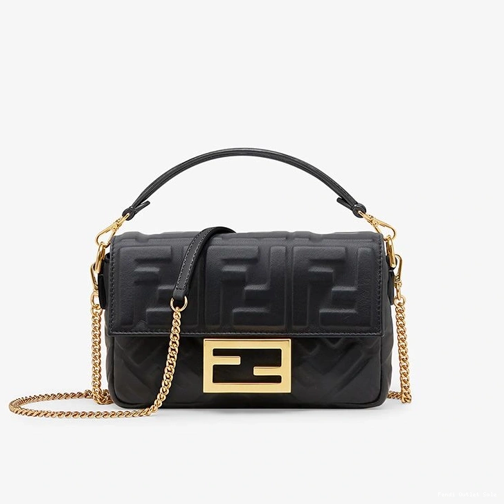 Cheap FF Fendi Mini Bag Baguette Nappa Black Motif In Leather 0806